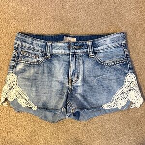Lost Blue Jean Shorts with White Lace